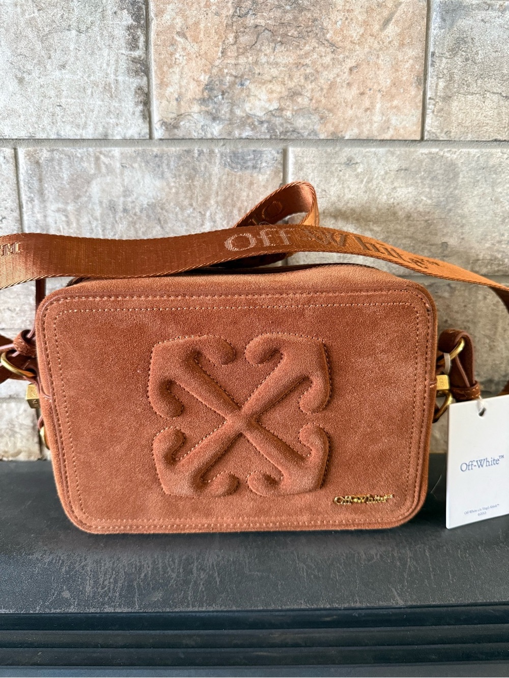 Off-White VIRAL Suede Crossbody Bag in Rust Brown